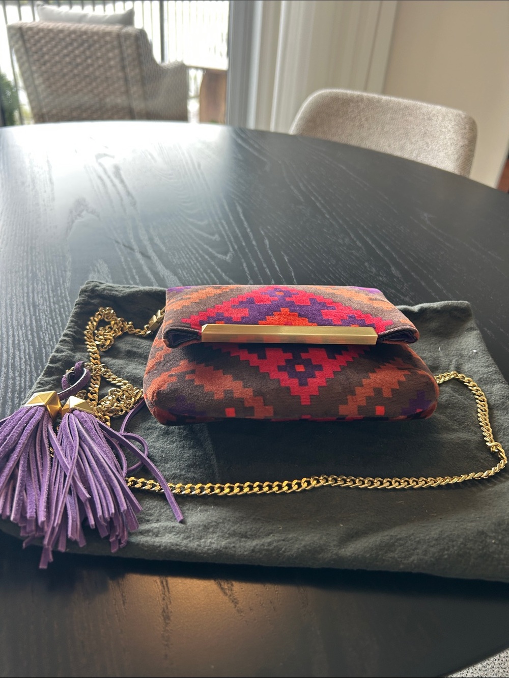 Geometric Pattern Purple & Red Chain Crossbody Bag never used